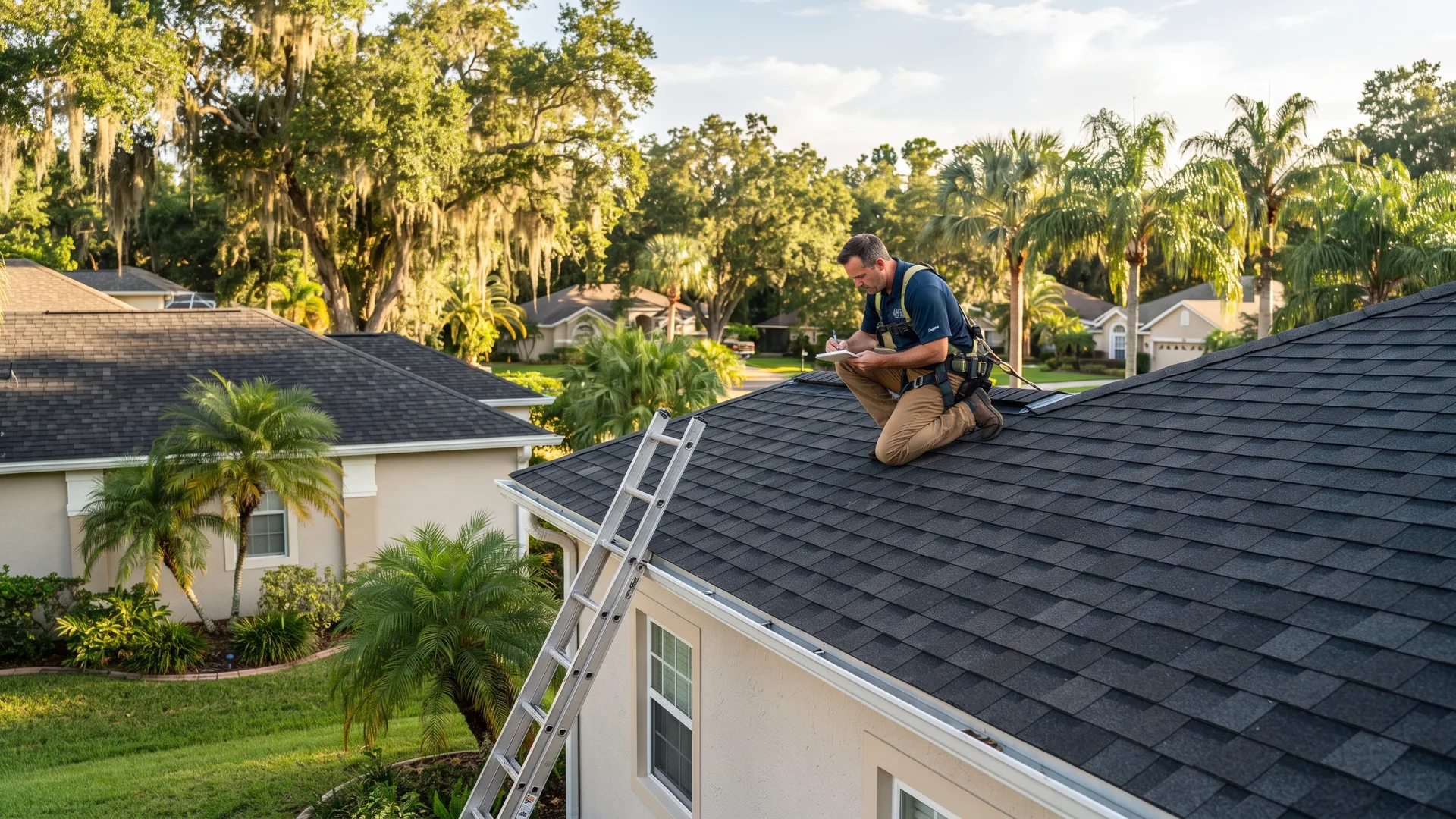 Roofing crew working on a Sarasota home roof