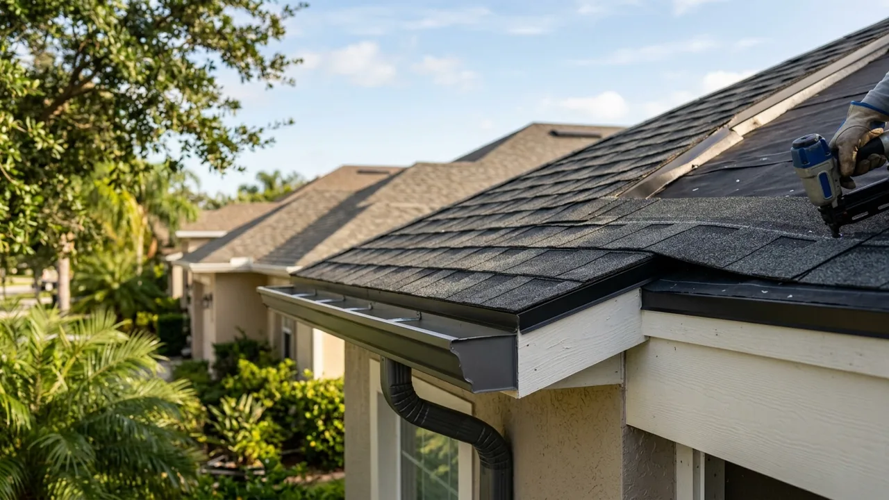 Roofer inspecting a tile roof in Sarasota