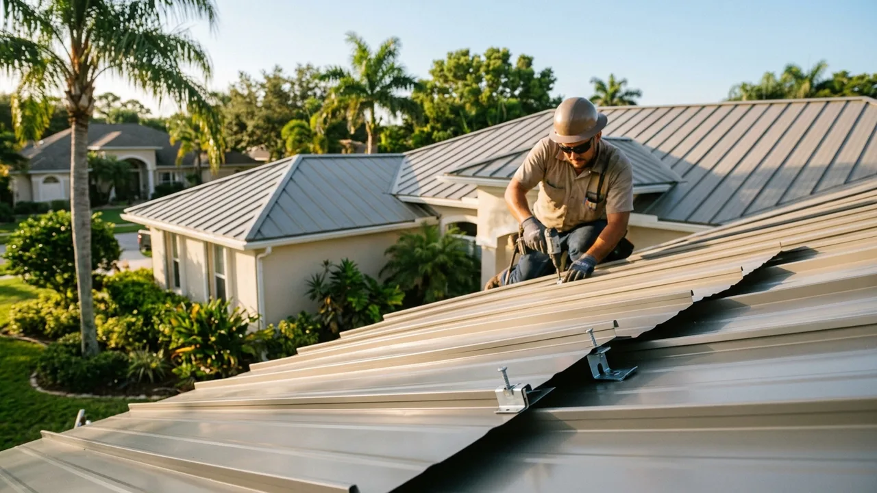 Standing-seam metal roof on a Sarasota home