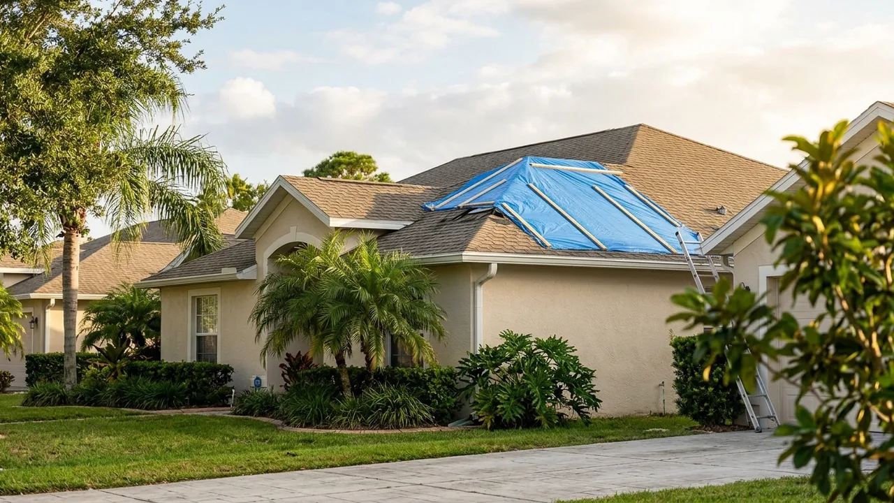 Emergency tarping after hurricane roof damage in Sarasota